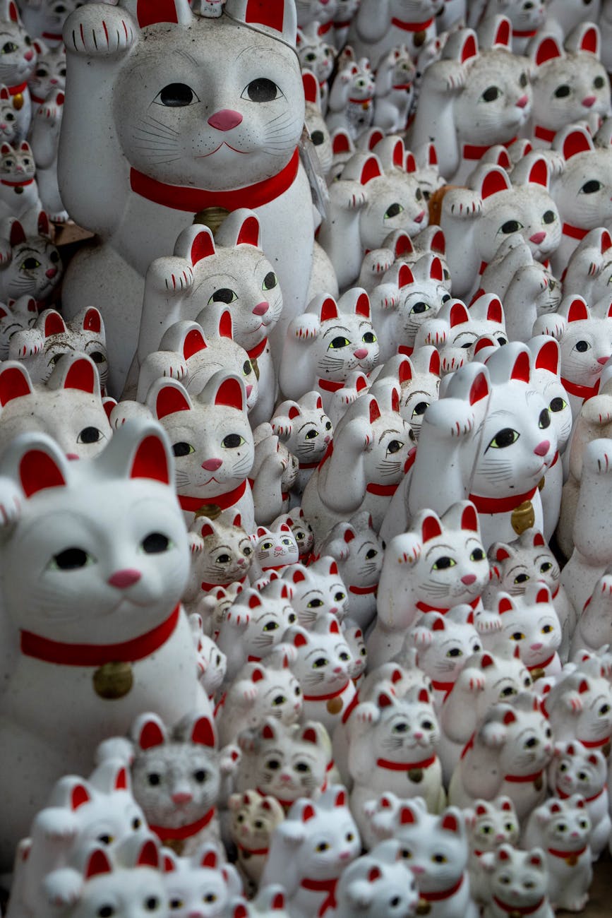 collection of maneki neko lucky cat statues